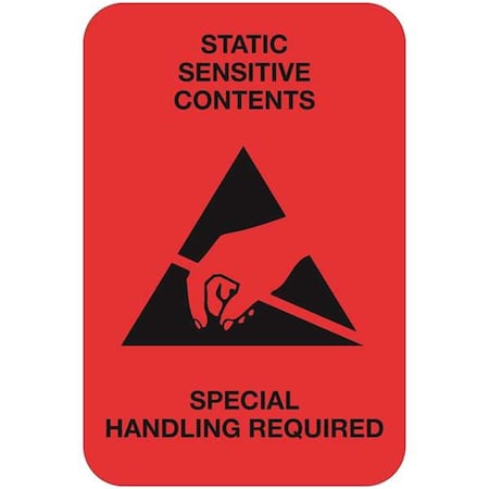 Bondad 2 x 3 in. - Static Sensitive Contents Fluorescent Red Labels BO3349945